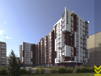 Визуализация экстерьера многоэтажного жилого дома, день