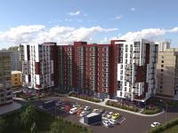 Визуализация экстерьера многоэтажного жилого дома, Птичка, День.