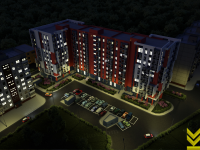 Визуализация экстерьера многоэтажного жилого дома, Птичка, Ночь.