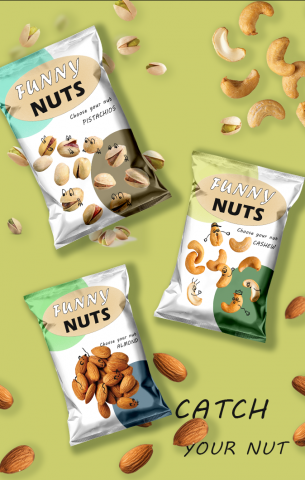 Упаковка и логотип орешков "FUNNY NUTS"