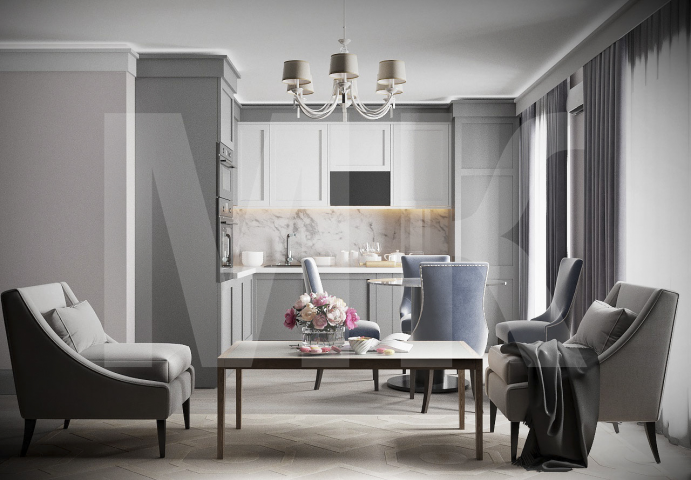 Современный интерьер кухни гостинной