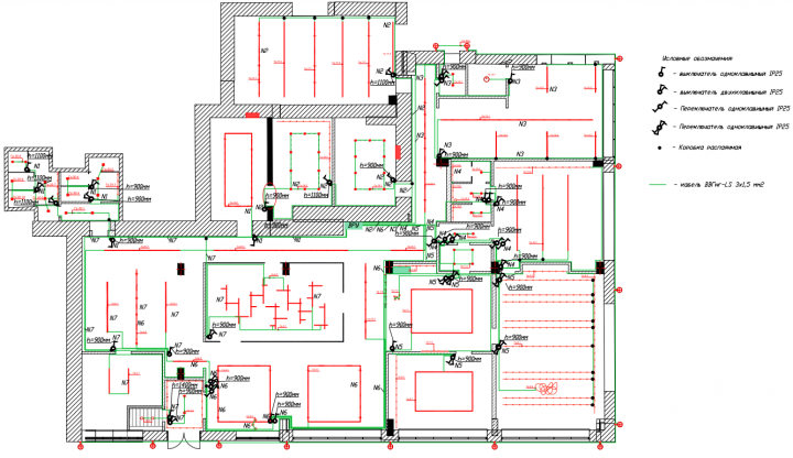 Расстановка светильников и разводка в офисе