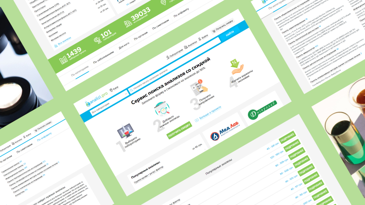 Сайт агрегатора лабораторных исследований Analizi.pro