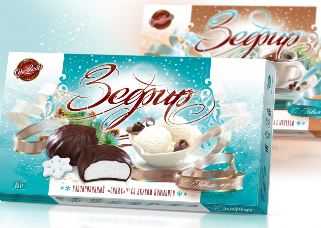 Дизайн упаковок зефира к новогодним праздникам