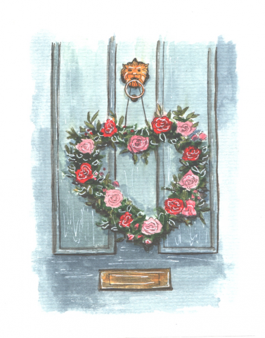 Акварельная иллюстрация венка из роз