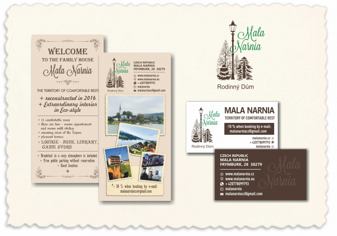 Листовки, визитки и логотип для семейного дома отдыха Mala Narni