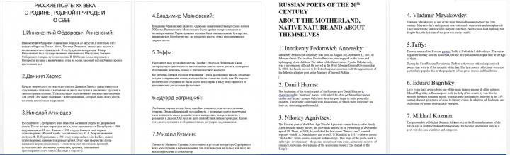 Перевод статьи про поэтов ХХ века с русского на английский язык