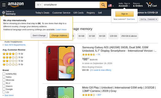 Пример парсинга Amazon (смартфоны)