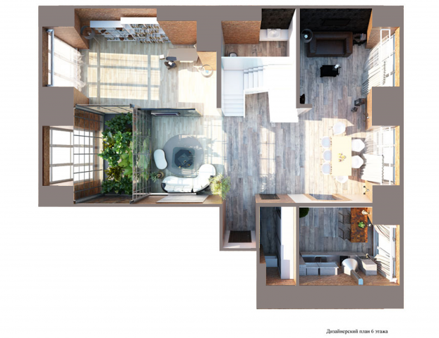 Лофт квартира в Москве,300 м2. Дизайнерский план 6 этажа
