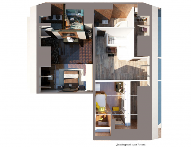 Лофт квартира в Москве,300 м2. Дизайнерский план 7 этажа