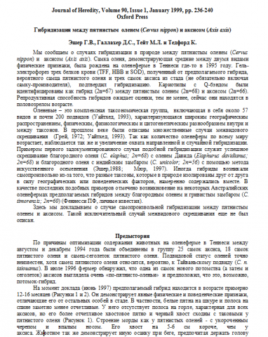 Гибридизация между пятнистым оленем и аксисом