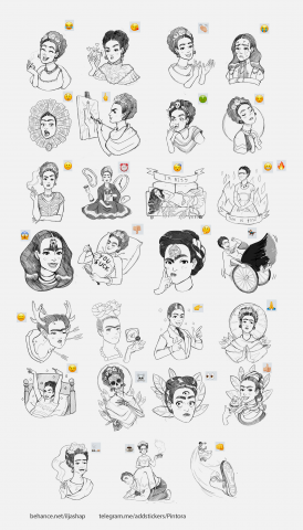 Эскизы стикеров Frida Kahlo