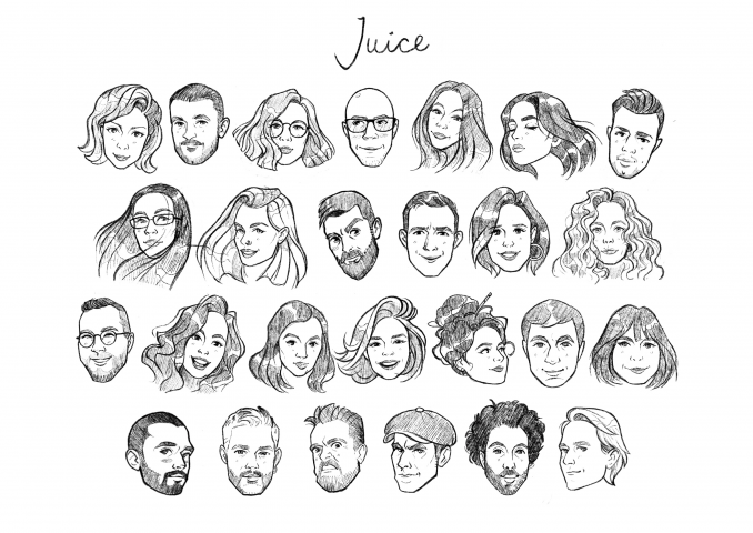 Эскизы портретов сотрудников компании Juice