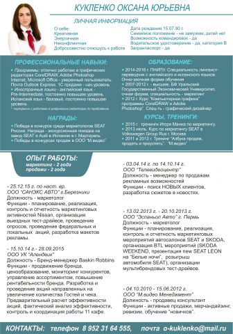 Макет собственной разработки, текст резюме на русском языке