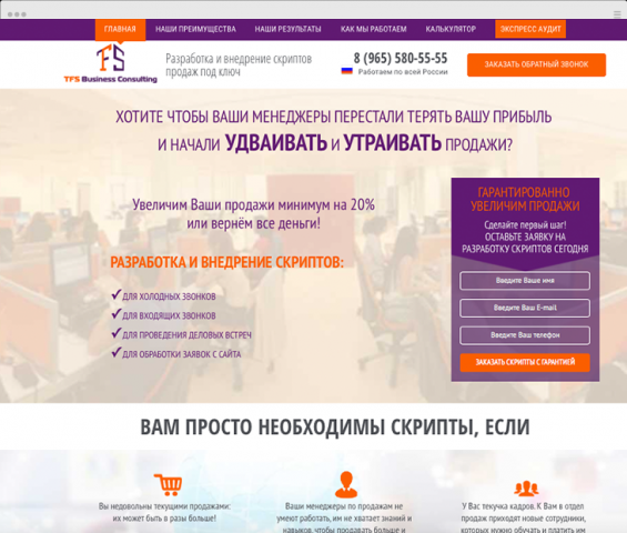 Landing Page компании по разработке скриптов продаж «TFS Busines