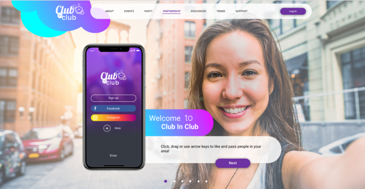 Лэндинг для мобильного приложения Club in Club