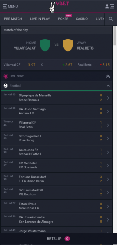 Моб. версия vbet.com (Yii2 / ReactJS + Redux)