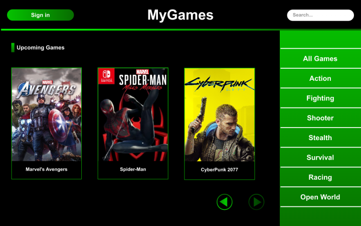 Videogames website design