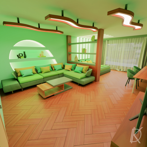 Дизайн комнаты в приятной зелёной расцветке