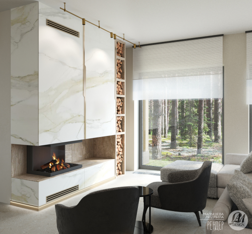 Визуализация уголка с камином