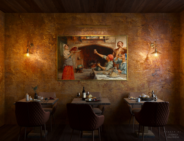 Визуализация ресторана в стиле таверны