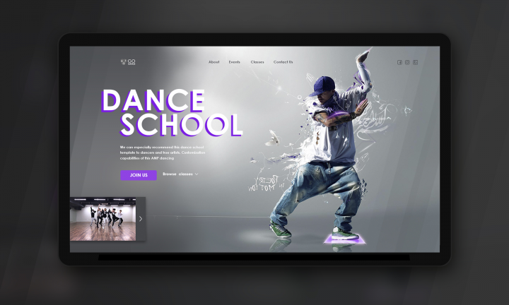 Дизайн главного экрана для танцевальной школы