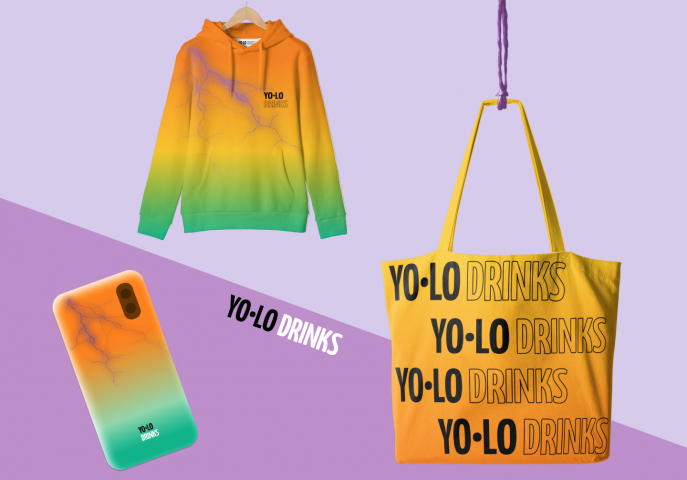 Мерч для бренда напитков Yolo Drinks