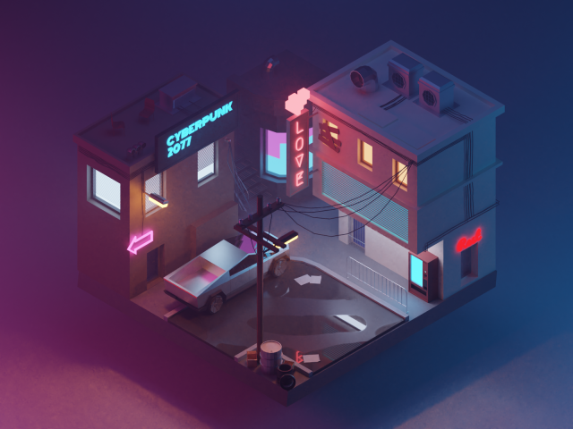 3д модель сцена "киберпанк, будущее"