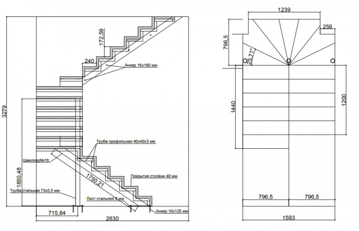 Проектирование поворотной лестницы с "забежными ступенями"