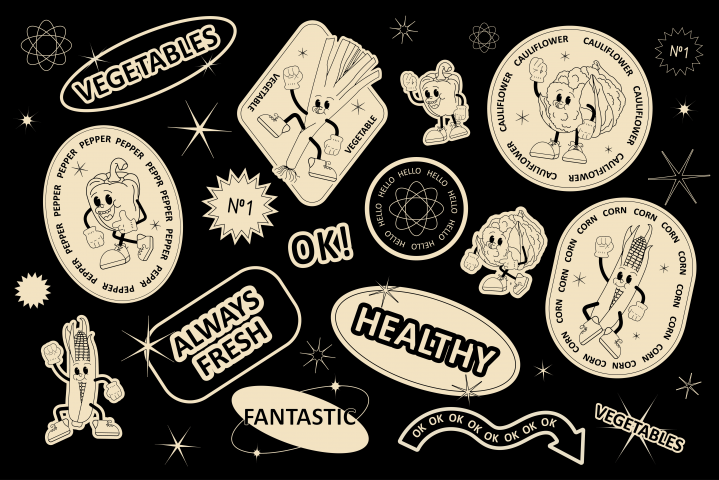 Стикеры в ретро стиле