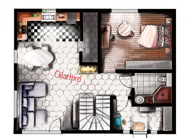 Скетч-план 1 этаж в цвете