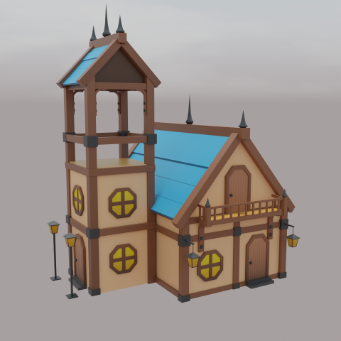A house with a blue roof