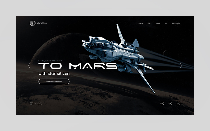Дизайн первого экрана TO MARS