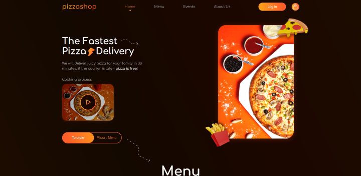 Адаптивная верстка сайта Pizzashop на фреймворке Vue.js