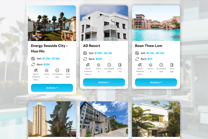 Страница сайта с карточками по продаже недвижимости