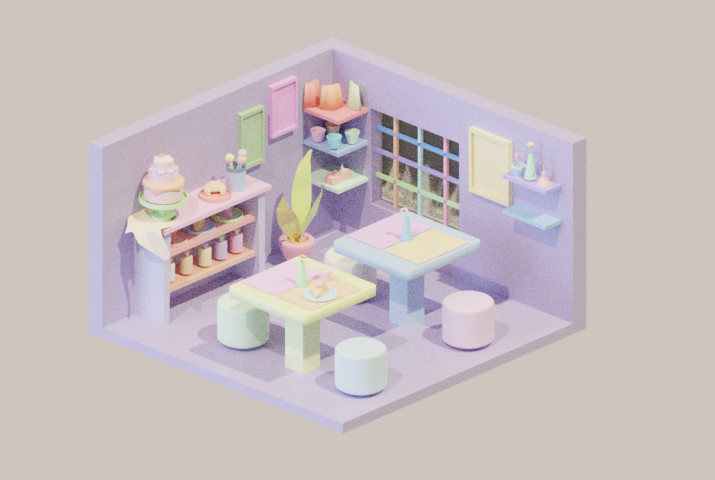 Cute pastel cafe room