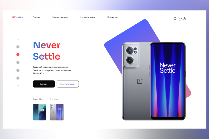 Концепт первого экрана "Never Settle"
