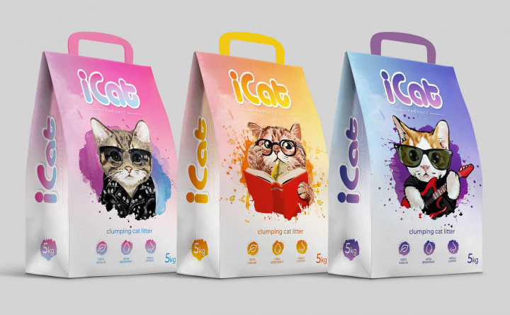 Макет упаковки упаковки кошачьего наполнителя iCat