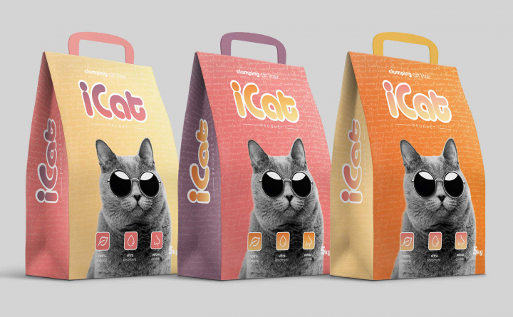 Макет упаковки упаковки кошачьего наполнителя iCat
