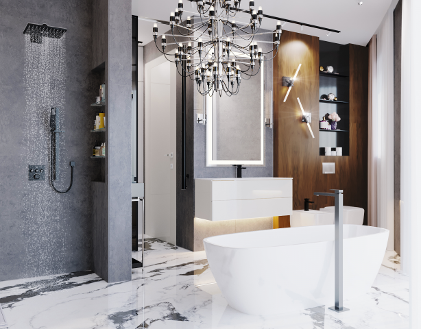 Дизайн ванной комнаты в стиле хайтек дизайнер Величко Александра