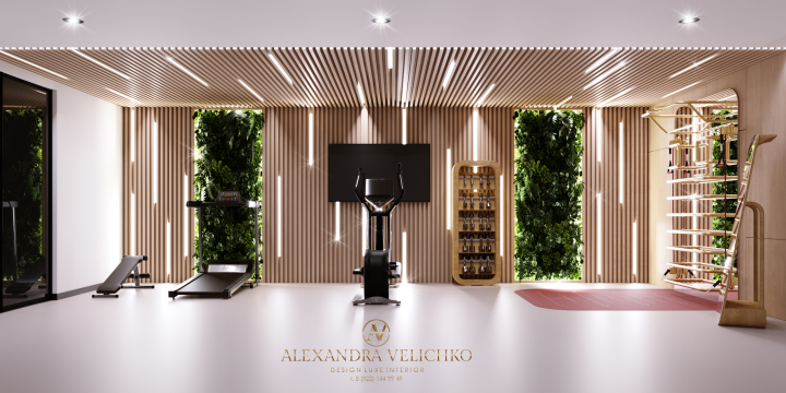 Элитный дизайн интерьера спортивного зала в частной резиденции