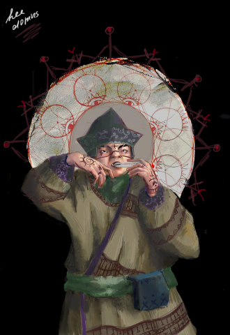 Монгол играет на варгане