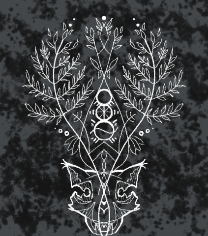 Эскиз тату кот в папоротнике