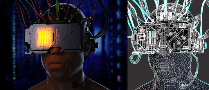 Intensive memory reloading helmet illustration