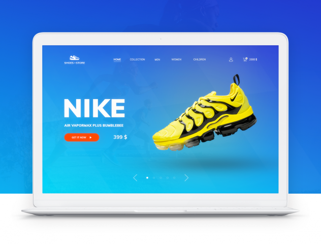 Первый экран для целевой страницы магазина обуви "SHOES STORE"