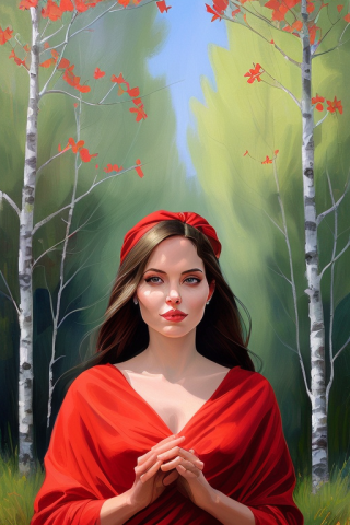 Анжелина Джоли в березовой роще