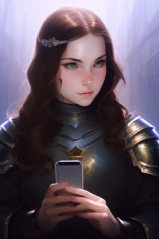 Средневеовый рыцарь со смартфоном