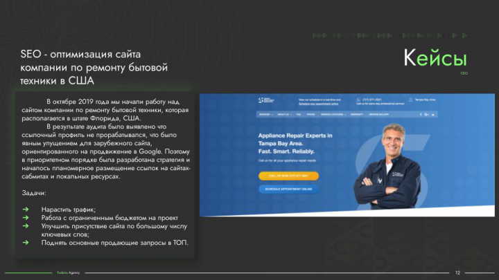 SEO - оптимизация сайта по ремонту бытовой техники в США