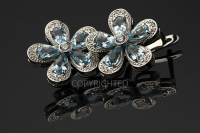 Серьги на чёрном стекле, белое золото, топаз.