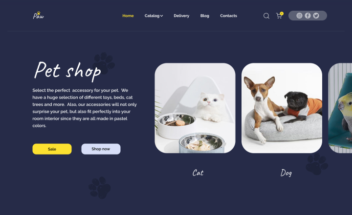 Landing page магазина для домашних питомцев.